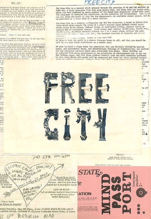 Item #40272 A group of documents relating to Free City, Heathcote Williams’s vision for a “New Jerusalem”, a commune of “high and happy people living in an atmosphere of spiritual, intellectual, emotional and sexual fluidity”, and the forerunner of the Republic of Frestonia. Heathcote WILLIAMS.