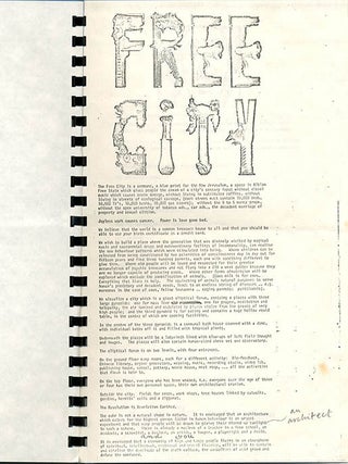 A group of documents relating to Free City, Heathcote Williams’s vision for a “New Jerusalem”, a commune of “high and happy people living in an atmosphere of spiritual, intellectual, emotional and sexual fluidity”, and the forerunner of the Republic of Frestonia.