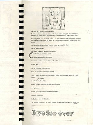 A group of documents relating to Free City, Heathcote Williams’s vision for a “New Jerusalem”, a commune of “high and happy people living in an atmosphere of spiritual, intellectual, emotional and sexual fluidity”, and the forerunner of the Republic of Frestonia.