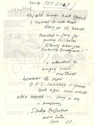 A group of four documents relating to the Meat Roxy, the former Royalty cinema and bingo hall in Notting Hill squatted by Heathcote Williams and used as a venue for free concerts and dances.