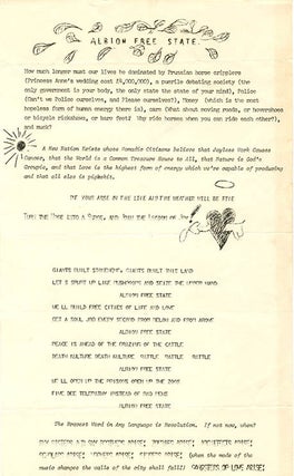 A group of documents relating to Albion Free State, Nicholas Albery and Heathcote Williams’s visionary concept of an alternative society.