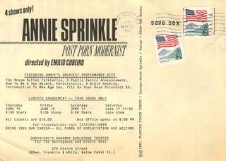 A group of items relating to “Post Porn Modernist”, a one-woman show written and performed by Annie Sprinkle, originally directed by Emilio Cubiero and later by Willem de Ridder, some of them signed or inscribed by her, c. 1989-1992.
