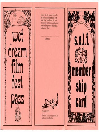 A group of printed documents from the 1st Wet Dream Film Festival, the world’s first erotic film festival, organised by the editors of Suck and held in venues across Amsterdam between 26th-29th November, 1970.