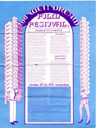 A group of printed documents and a rare brooch from the 2nd Wet Dream Film Festival, organised by the editorial board of Suck, m/c’d by Jim Haynes and held in Amsterdam between October 21st-25th, 1971.