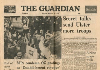 A bundle of twenty contemporary cuttings from the broadsheet and tabloid press featuring coverage of, and reaction to, the Oz trial, together with three underground papers, Frendz #5 (July 8th, 1971), Ink #15 (August 7th, 1971), and Frendz #8 (August 19th, 1971), all with front cover features devoted to the trial.