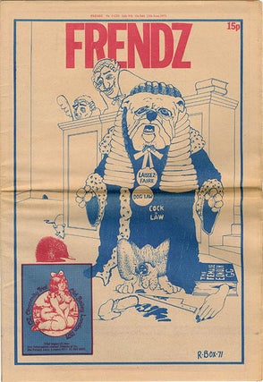 A bundle of twenty contemporary cuttings from the broadsheet and tabloid press featuring coverage of, and reaction to, the Oz trial, together with three underground papers, Frendz #5 (July 8th, 1971), Ink #15 (August 7th, 1971), and Frendz #8 (August 19th, 1971), all with front cover features devoted to the trial.