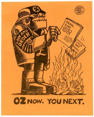 Item #40387 An unused gummed sticker printing the slogan ‘OZ NOW. YOU NEXT’, illustrated with...
