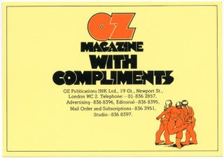 Item #40393 An ‘Oz Magazine With Compliments’ postcard designed by Richard Adams for Oz mail...