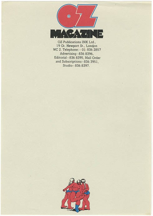 Item #40394 A sheet (small size) of Oz Publications letterhead stationery featuring Robert Crumb’s ‘Three Graces’, c. 1972. OZ STATIONERY.