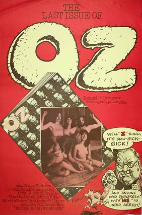 Item #40399 A promotional poster announcing the last issue of Oz magazine (London: November...
