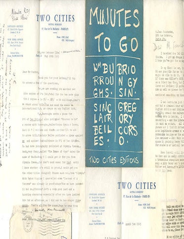 Item #40409 Minutes To Go. William BURROUGHS, Brion GYSIN, Sinclair BEILES, Gregory CORSO.