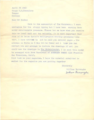 Item #40414 The Watchers. Original manuscript, c. April 1961 + 3 TLS. William S. BURROUGHS