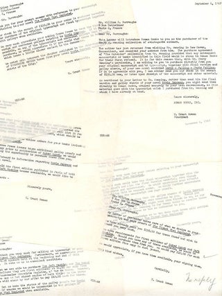 A collection of correspondence with booksellers Henry W. Wenning, Ulysses Grant Roman and James Roman, c. July 1961-December 1965, together with the landmark book catalogue, The &lsquo;Outsiders&rsquo;, published by Roman Books of Fort Lauderdale, Florida.