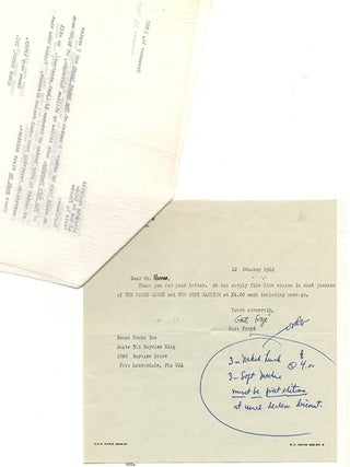 A collection of correspondence with booksellers Henry W. Wenning, Ulysses Grant Roman and James Roman, c. July 1961-December 1965, together with the landmark book catalogue, The &lsquo;Outsiders&rsquo;, published by Roman Books of Fort Lauderdale, Florida.