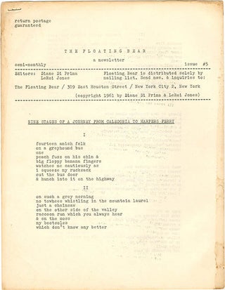 Item #40420 THE FLOATING BEAR #5 (NY: The Floating Bear, 1961). William S. BURROUGHS, contributes