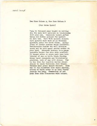 Item #40444 Two From Column A, One from Column B (for Brion Gysin). Carol BERGÉ