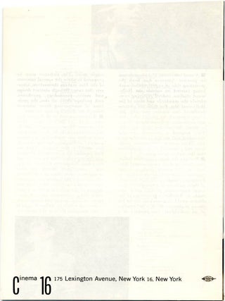 CINEMA 16. A Catalog of the Experimental Cinema + Supplement no. 1 (Summer 1959).