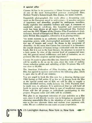 CINEMA 16. A Catalog of the Experimental Cinema + Supplement no. 1 (Summer 1959).