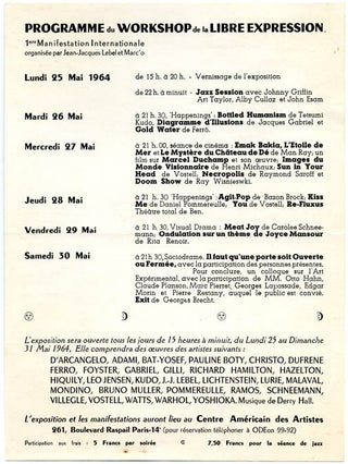Item #40622 Programme du ‘Workshop de la Libre Expression’. Jean-Jacques LEBEL