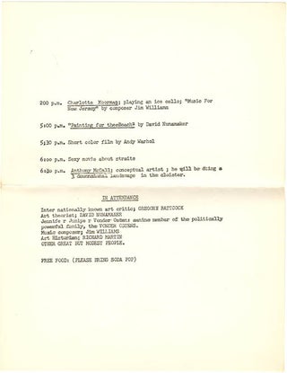 Original programme for the Salon de Refusés multi-media event held at the Ben Shahn Hall, William Paterson College, Wayne, New Jersey on April 13 (1973).
