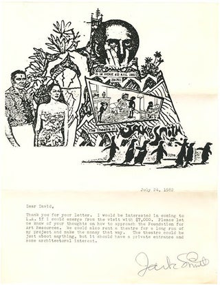 Item #40662 Typed Letter Signed to film historian David E. James, dated July 24, 1982. Jack SMITH