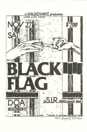Item #40698 A flyer designed by Raymond Pettibon announcing Black Flag with D.O.A. and the...