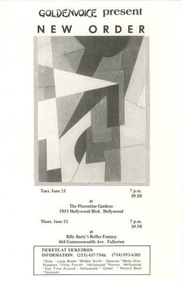 Item #40713 A flyer announcing New Order at the Florentine Gardens, Hollywood (June 21, 1983) and...