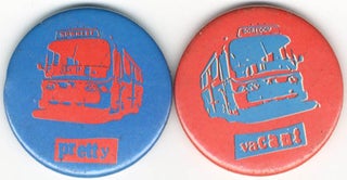 Item #40730 A pair of original badges promoting the release of “Pretty Vacant” (July 1977)....