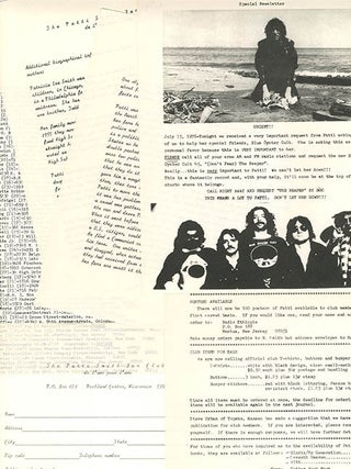 A collection of Patti Smith Fan Club material, c. 1976-1977.