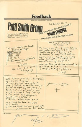 Item #40739 Feedback. A letter from Patti Lee Smith of Manhattan. Patti SMITH