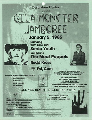 Item #40745 A flyer announcing Sonic Youth’s appearance at the Gila Monster Jamboree, held at...