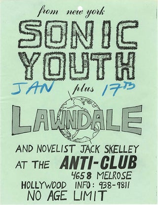 Item #40746 A flyer announcing “from New York” Sonic Youth at the Anti-Club, 4658 Melrose...