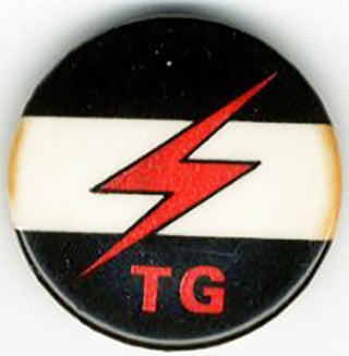 A group of four original TG badges and an original TG flash patch.