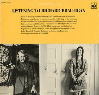 Item #40769 Listening To Richard Brautigan. Richard BRAUTIGAN