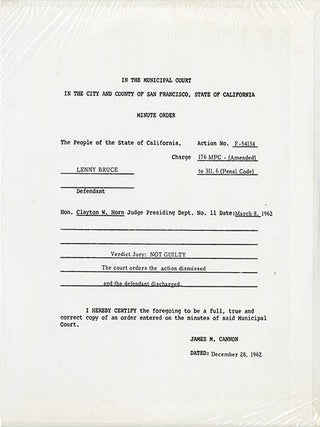 Recording Submitted As Evidence In The San Francisco Obscenity Trial In March 1962.