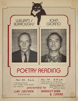 Item #40806 Poetry Reading. A poster announcing readings on November 4 and November 7 (1974) at...