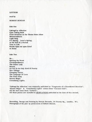 Letters (with printed insert & Stream Records publicity info).