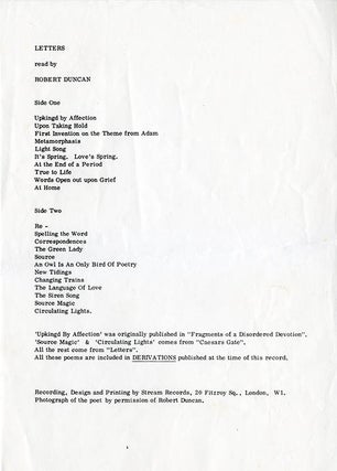 Letters (with printed insert & Stream Records publicity info).