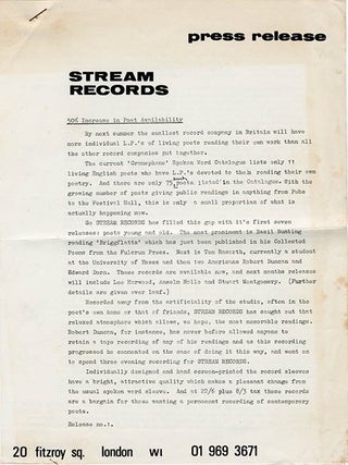 Letters (with printed insert & Stream Records publicity info).