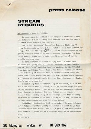 Letters (with printed insert & Stream Records publicity info).