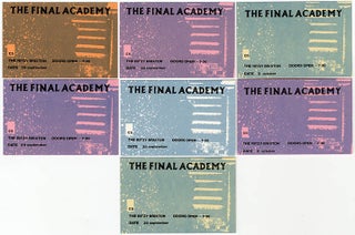 A collection of items produced for The Final Academy series of performances and events celebrating the life and work of William Burroughs, staged at various venues in the UK during September-October 1982, including the original Neville Brody-designed poster for the dates at the Ritzy Cinema in Brixton.