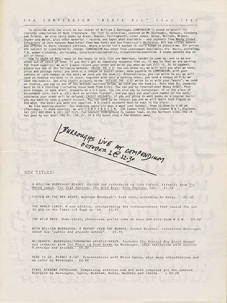 A collection of items produced for The Final Academy series of performances and events celebrating the life and work of William Burroughs, staged at various venues in the UK during September-October 1982, including the original Neville Brody-designed poster for the dates at the Ritzy Cinema in Brixton.