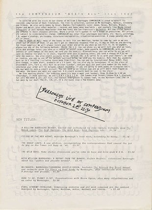A collection of items produced for The Final Academy series of performances and events celebrating the life and work of William Burroughs, staged at various venues in the UK during September-October 1982, including the original Neville Brody-designed poster for the dates at the Ritzy Cinema in Brixton.