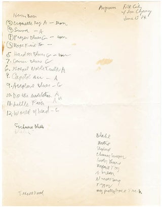 Item #40840 Allen Ginsberg’s pencil holograph set sheet from his concert performance with Don...