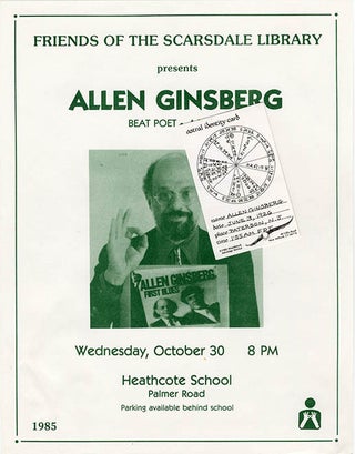 Item #40841 A handbill announcing a reading by Allen Ginsberg, organised by Friends of the...