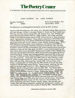 Item #40846 The Poetry Center. Allen GINSBERG, Louis GINSBERG