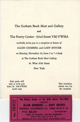 Item #40849 A printed invite to “a reception in honor of Allen Ginsberg and Gary Snyder” at...