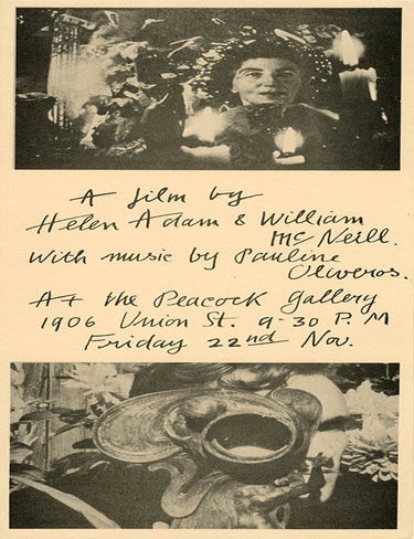 A flyer announcing a screening of &ldquo;Daydream of Darkness&rdquo;, a film by Helen Adam and William. Helen ADAM.