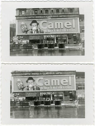 Item #40978 Two b/w photographs of the gigantic Camel Cigarettes billboard in Times Square, New...
