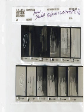Twelve b/w negatives on two strips, together with recently made contact print sheets, featuring snapshots of William Burroughs in Tangier, c. 1963/64, some of them also including Brion Gysin and Targuisti.